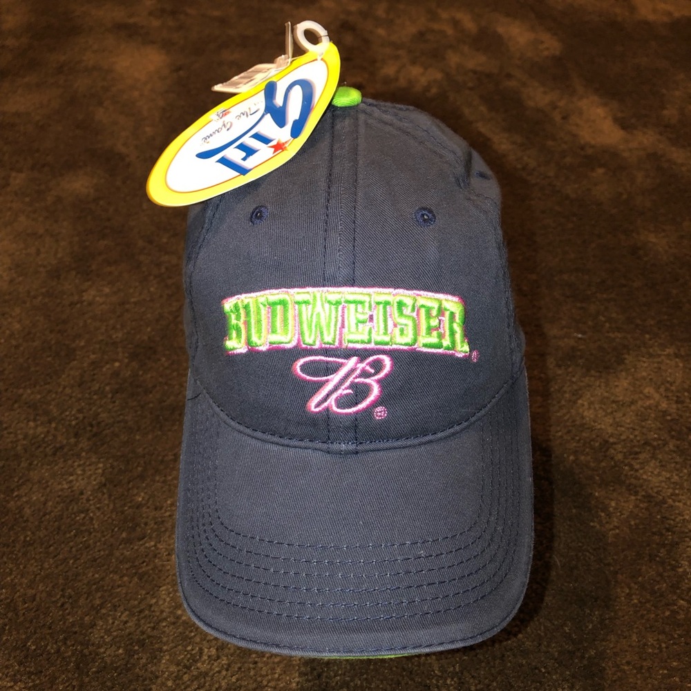 Budweiser Navy Baseball Cap with Neon and Pink Embroidery